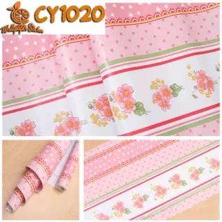 Wallpaper Sticker Dinding KODE CY1020 Premium Size 45CM X 10M garis bunga pink