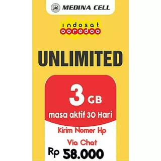 Indosat 3GB Unlimited (KODE VOUCHER VIA CHAT)