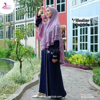 Nadine Gamis Set Khimar Original by Alwa Hijab Alwahijab Dress Polos Busui Bajumuslim Baju Lebaran