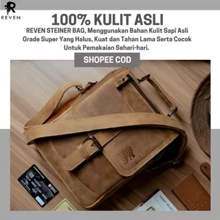 Tas Selempang Kulit Pria Reven Steiner Sling bag Branded Original Kulit Sapi Asli Premium