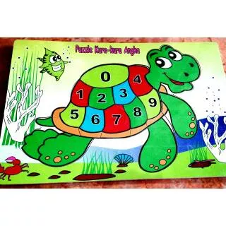 Puzzle Kura Kura Angka 0-9 Mainan edukasi edukatif kayu murah ber SNI Mengenal angka