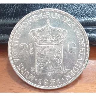 Koin kuno, silver coin, koin perak 2,5 Gulden Wilhelmina 1931 XF