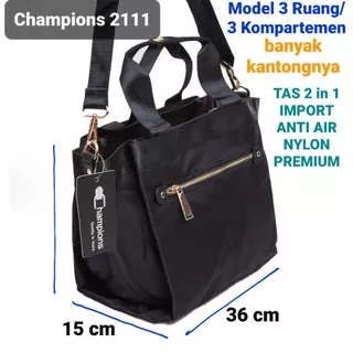 Hand Bag Import Anti Air Nylon Premium Banyak Kantong Tas Kerja 2in1 Champions 2111 Sling Bag Wanita