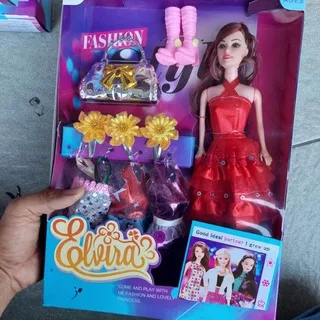 Mainan anak perempuan princes boneka cewek cantik dengan accesories tas, jepit, sepatu dan baju ganti - ELVIRA tas BOX 1`s