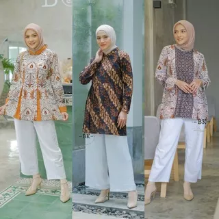Baju Batik Wanita Modern M L XL XXL Atasan Batik Kerja Wanita Blouse Batik Kantor Wanita Seragam Batik