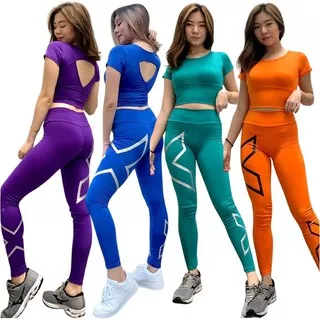 Pakaian Senam Wanita Setelan Dance Sport Zumba Fitnes Gym Leging X dan Crop Lubang