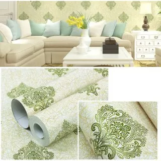 WALLPAPER DINDING KAMAR TIDUR 45CM X 10M WALPAPER DINDING WALLPAPER GARIS BENANG HIJAU