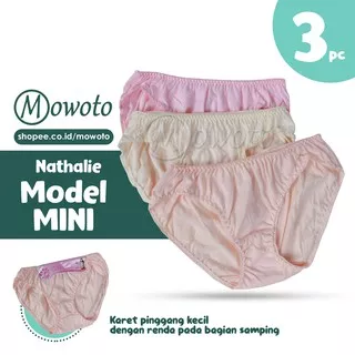 [ 3pc ] CD Wanita Dewasa NATHALIE Underwear Karet Pinggang Renda - Mowoto