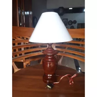 lampu duduk lampu hias lampu kamar dari kayu jati(kap putih bulat)