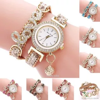 Aksesoris Jam Tangan Gelang Love Cewe Wanita Gadis Stainless water resistant pink emas silver