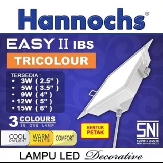 Lampu Ceiling Petak LED Tanam Plafon 5 Watt 3 Warna Cahaya Hannochs Easy Tricolour