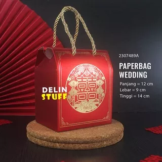 Paper Bag Saouvenir Shuang Xi Double Happiness / Paperbag Souvenir Handuk / Kotak Handuk / Kotak Souvenir Wedding Teapai Phangteh Tingjing (2307489A)