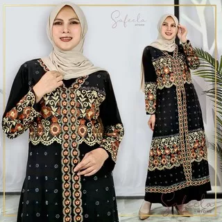 Abaya Bordir Bunga Bahan Jersey Mix Ceruty / Gamis Arab Turkey dengan Mote Payet dan Bordir Syakinah