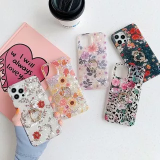 Case For iPhone 12 Pro Max 12 Mini iPhone 11 Pro Max SE 2020 XS Max XR X 7 Plus 8 Plus Ring Stand Shell Pattern Leopard Print Small Floral Soft Phone Case Cover