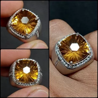 Cincin Batu Yellow Citrine Permata Asli Natural Quartz