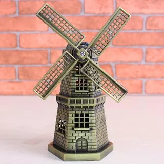 Pajangan Miniatur Holland Belanda Windmill Kincir Angin Vintage Besi Bronze Kado Souvenir
