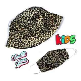 Topi Bucket Hat Anak Masker Jaguar Leopard Tutul Loreng Bludru Non Medis Balita Motif Kids Kid TK SD