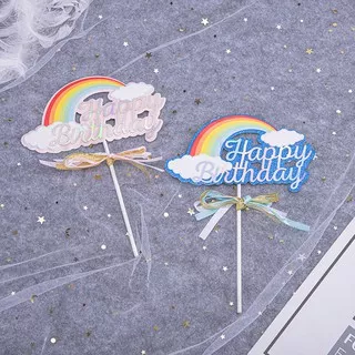 Cake topper animasi, cake topper pelangi, cake topper happy birthday, cake topper ulang tahun