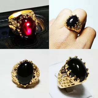 CINCIN  NATURAL BATU AKIK YAMAN WULUNG TEMBUS MERAH - RING CAKAR GOLD