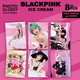 ( ISI 6 PCS ) Photo Glossy BLACKPINK - ICE CREAM  / photocard BTS / KPOP / JISOO JENNIE LISA ROSE