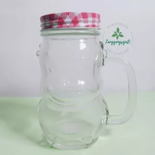 DRINKING JAR KACA KARAKTER + TUTUP STAINLES / GELAS JAR UNIK / GELAS JAR