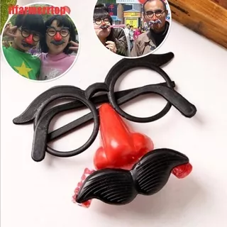 (Iffarmerrtop) Kacamata Badut Lucu Frame Bulat Hidung Merah + Kumis + Peluit