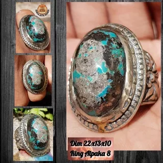 Cincin Batu Akik Natural Pirus Persia (Iran) Lawas Berkarakter Hu (COD) Jenong Milenial Ring Alpaka Nikel Super Top HQ Obral Murah Hot Item/Best Seller/Discon