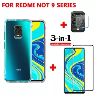 3-in-1 Tempered Glass Screen Protector +Lens Film Sticker+ Clear Back Film +Case For Xiaomi Redmi 9A Note 9S Note 9 Pro