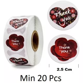 TQ025 Per Pcs Sticker Label Logo Tempel Thank You Heart Flower D 2.5 cm Seal Packing White Letter