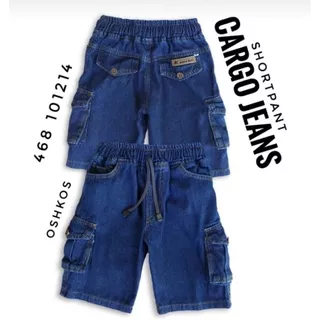 Celana Jeans Anak Cargo 3-8 tahun - Celana Pendek Anak Denim Cargo Saku Tempel - Viyona