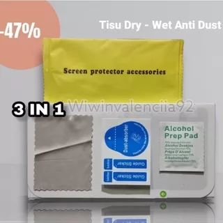 Disc 47%) Tissue Microfiber Alkohol 1 Set (3 IN 1) Tisu Antigores/Tambahan Tisu Tempred Glass/Spon-Sponge/Lap Anti Gores/Halus-Lembut Antidust-Dust Debu-Pembersih Layar-Bersih Kotoran Pem/Bersihin Kaca LCD/Polishing Cloth/Kain Bludru+Wipes+Alcohol DRY&WET