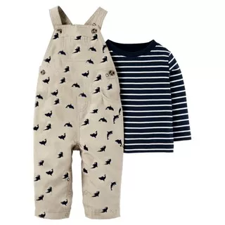 Setelan Bayi Overall Motif Orca/Killer whale dan Kaos Salur | Stripes and Orca Overall Baby Set