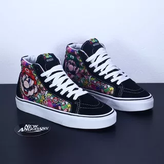 Sepatu Vans Sk8 Skate High Motif X Nintendo Super Mario Bross Luigi Black White Hitam Putih