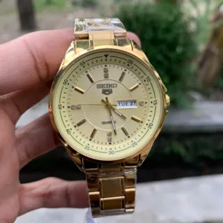 Jam Tangan Pria Seiko 5 Rantai Gold Silver Day Date