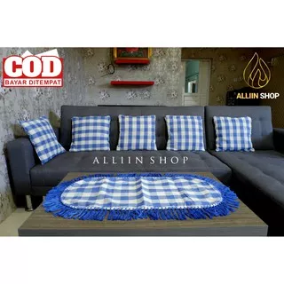 SARUNG BANTAL KURSI ISI 5 PC + 1 TAPLAK MEJA TAMU BAHAN TENUN APLIKASI RUMBAI BAYAR DITEMPAT (COD)