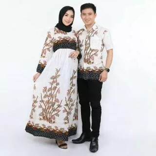 Couple Gamis Batik Bambu Putih Elegan
