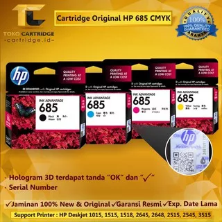 Cartridge Tinta HP 685 Original 1 SET Black CZ121AA Cyan CZ122AA Magenta CZ123AA Yellow CZ124AA Ink