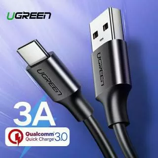 Ugreen Kabel Data USB Type C QC 3.0 Fast Charging 3A FCP AFC for Samsung Huawei Xiaomi Quick Charge 2.0 Garansi Resmi Original Cable Charger 1m 1.5m 2m Ori Black White / Ugreen Kabel Data USB Type C 3A QC 3.0 15W Nylon Braided Grey