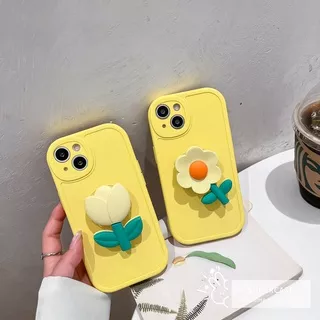 Soft Case TPU Motif Bunga Tulip Kuning Polos Dengan Stand Holder Untuk Xiaomi Mi 12 12X 11 10 10T Lite Redmi K50 K40 K30 Ultra Note 10 5G 9T 8 Pro