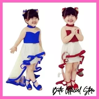 Baju Dress Pesta Natal Anak Perempuan Umur 3 4 5 Tahun Kondangan Mewah Import Kekinian Terbaru 2021 DRESS MERMAID KIDS Bahan Babyterry Kombi Tile + Pita Saten Allsize Fit Usia 3-5 Th