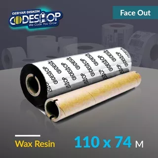 Codeshop Ribbon Wax Resin 110 x 74 M Face Out Double Core 0,5 Inch Tinta Printer Barcode Stiker Label Semicoated Yupo Tahan Gesek
