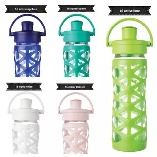 LifeFactory 16 oz Premium Glass Water Bottle Active Flip Cap