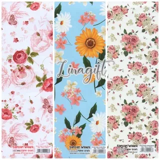 ( 5 Lembar ) JUMBO FLOWER / LOVE - KERTAS KADO SANWA - GIFT WRAP PAPER SANSAN WAWA BATIK MONOCHROME FLOWER BUNGA VINTAGE MINI ROSES RED ROSE BLUE DAISY LOVE ROMANCE HEART PINK VALENTINE WEDDING