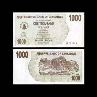 ZIMBABWE 1000 DOLLAR 2006/07 UNC BEARER CHEQUE UANG ZIMBABWE ORIGINAL