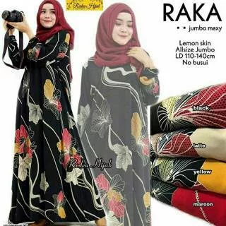 Gamis Dress Muslim Wanita Cantik Jumbo Size Lemon Skin Raka Maxi Flowy