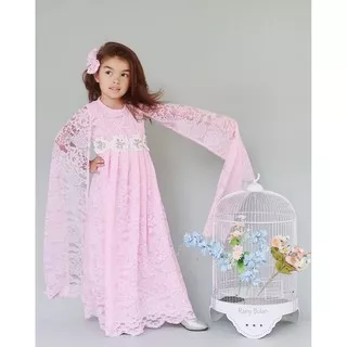 DRESS ANAK BROKAT MODERN CAPE FROZEN WARNA BABY PINK