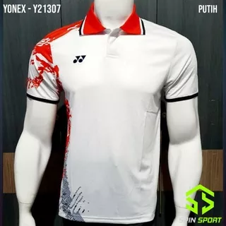 [Y21307 Putih] Baju badminton Berkerah Yonex Import Premium China National Team Kaos Bulutangkis Jersey Olahraga Sport Pakaian Pria Laki Laki Cowok 21307 Tshirt Sport Shirt Bulu Tangkis Kerah