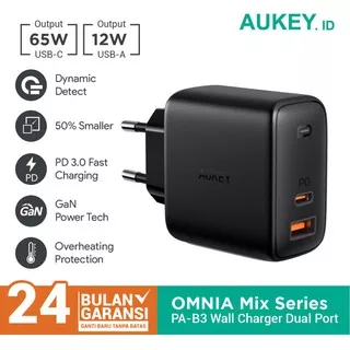 Aukey Charger PA-B3 Wall Charger OMNIA Mix 65W 2 Port PD Charger - 500484