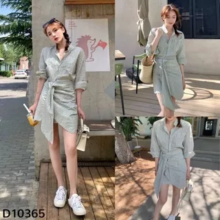 100% IMPORT Greenie Striped Knot Shirt Dress D10365