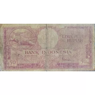 Uang Kuno Negara Indonesia 50 Rupiah Buaya tahun 1957 Kondisi Kertas VF Seperti Gambar Dijamin Original 100%